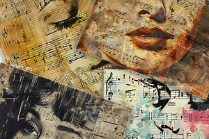 Vintage Musical Script Collage Paper