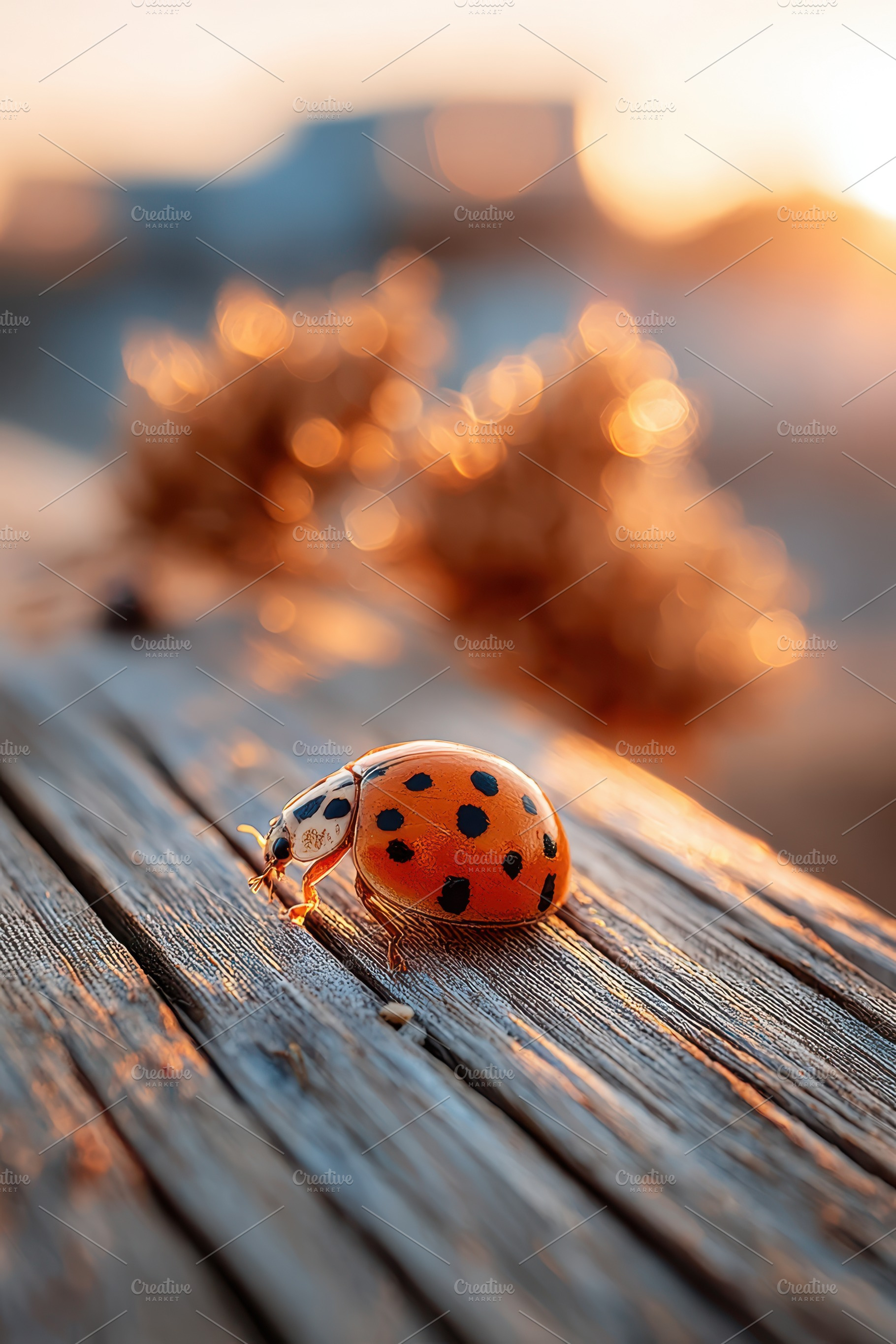 Close-up of a ladybug on a wooden board, an Animal Photo by AlyaAnd