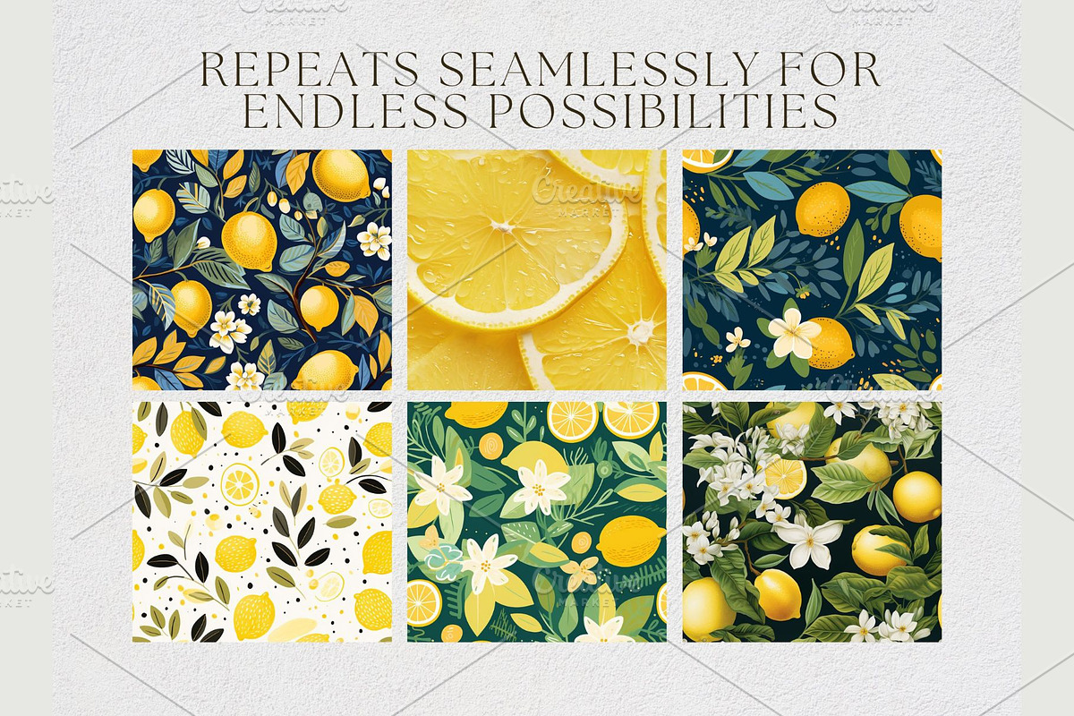 10 Lemon Repeating Seamless Patterns, a Pattern Graphic by Inknfolly