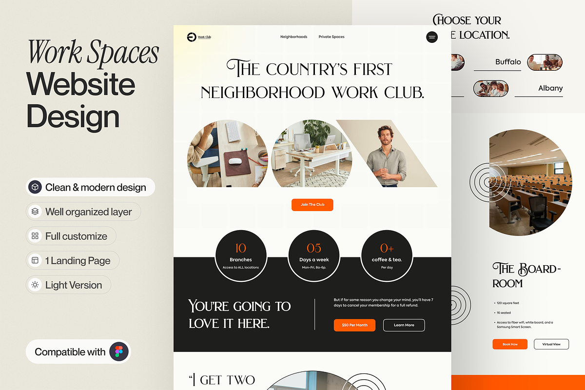 Co-Work Spaces Landing Page, a Websites & App Template by sajon.co