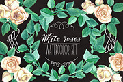 Watercolor White Roses Wedding Set, an Illustration by WBS Design (Thumbnail 1 of 8)