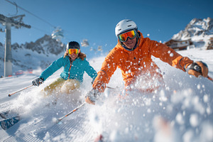 Happy skiers enjoying a sunny day on the slopes, a Sports & Recreation Photo by AlyaAnd
