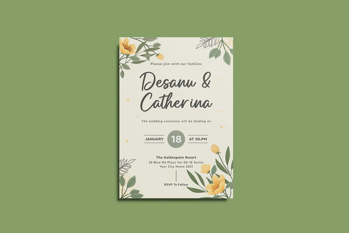Linely Floral Wedding Invitation, an Invitation Template by iDoodle Studio (Photo 2 of 4)