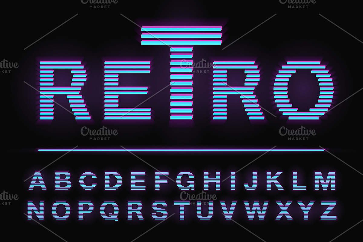 80's retro neon light style font
