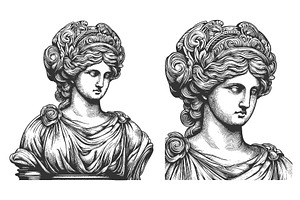 Greek goddess statue engraving, a Person Illustration by AlexArt