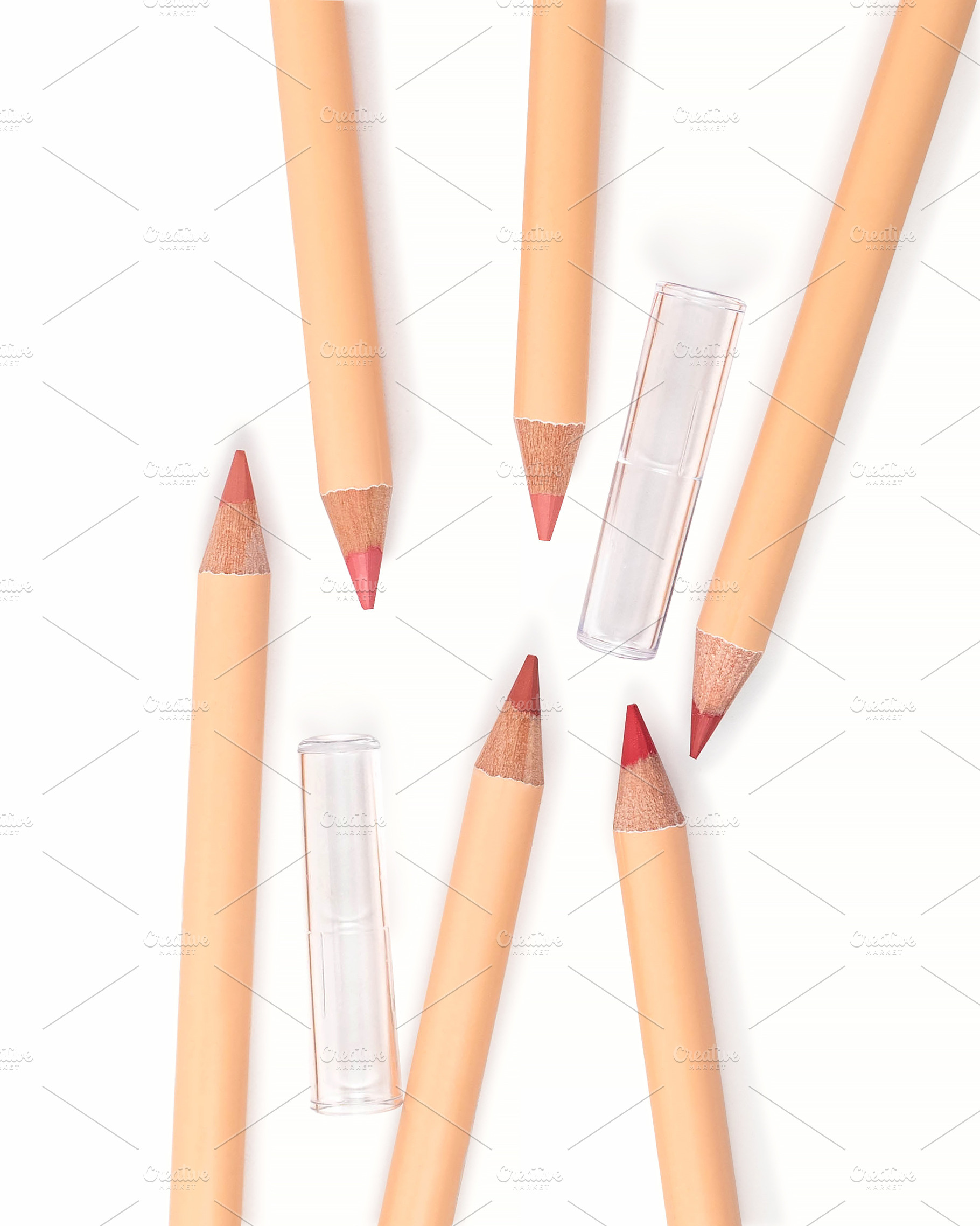 Assorted Lip Liner Pencils on White Background, a Photo by vimart