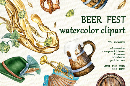 Beer festival watercolor collection, a Decorative Illustration by Kate Lanbina
