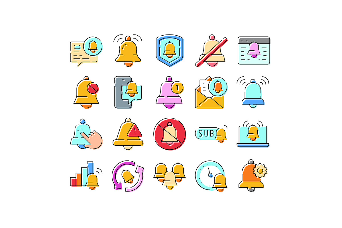 Notification bell icons set for, an Object Graphic by pikepicture (Photo 1 of 3)