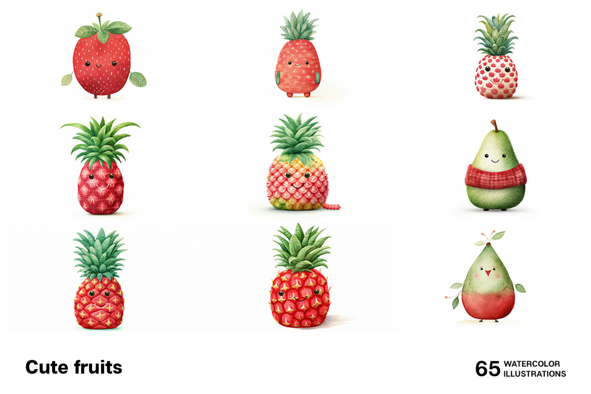 Cute fruits. 65 images, a Food Illustration by Handmadefont (Photo 13 of 13)