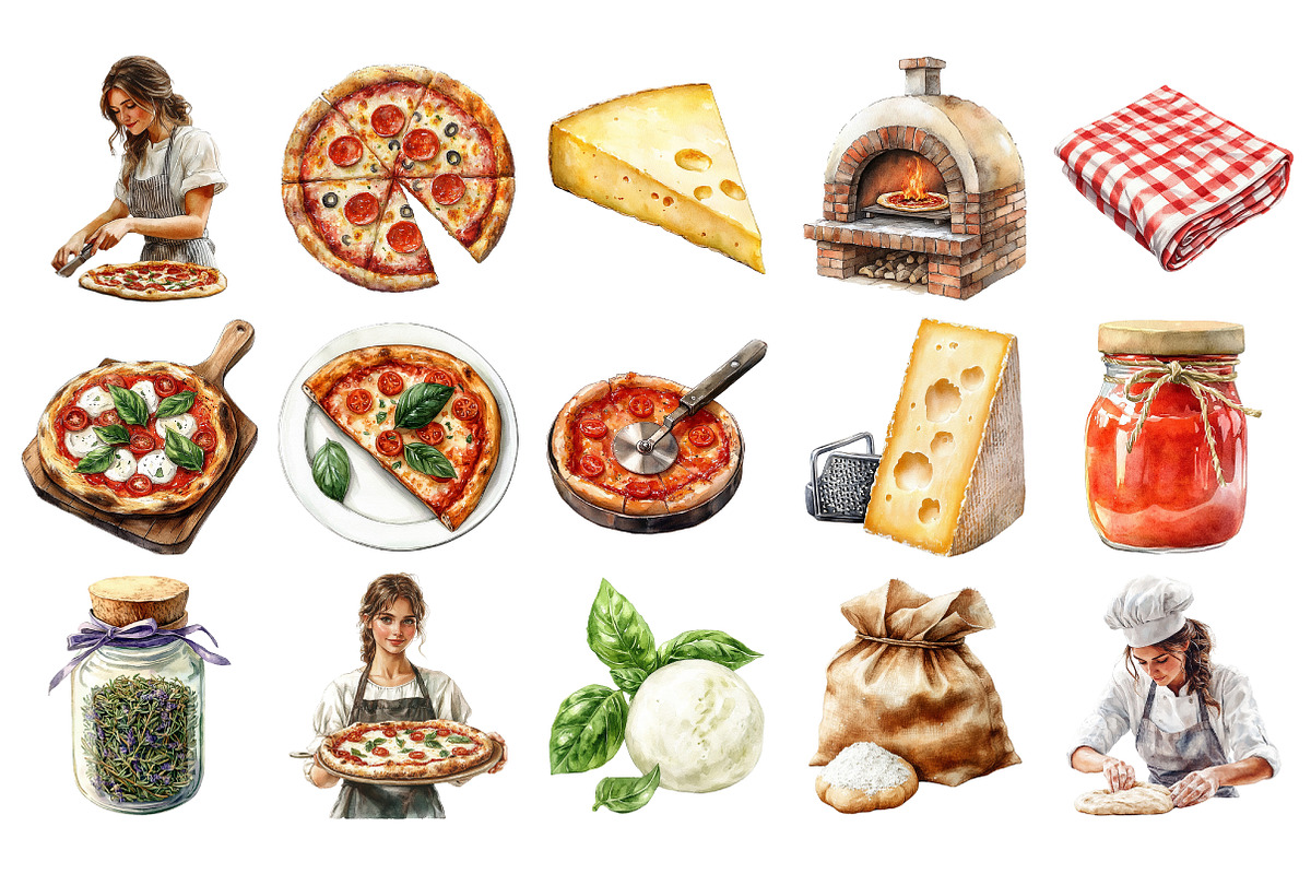 Watercolor Pizzeria Clipart, an Illustration by Daily.Designs (Photo 3 of 4)