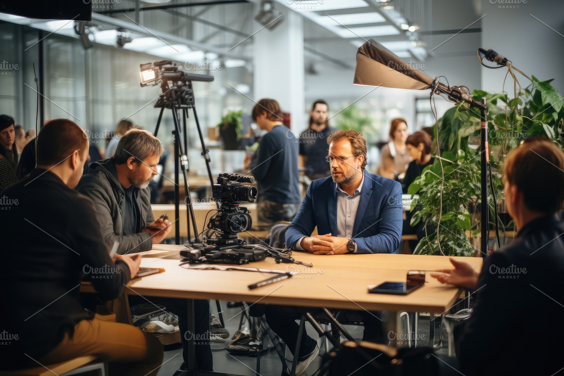 group of people brainstorming in a c, a Photo by SaroStock