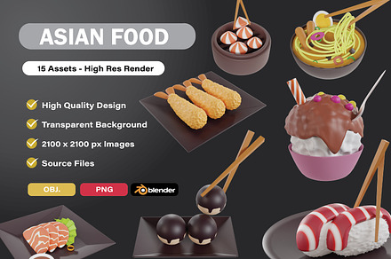 Asian Food 3d Icons Pack, an Object 3D Model by Guavanaboy
