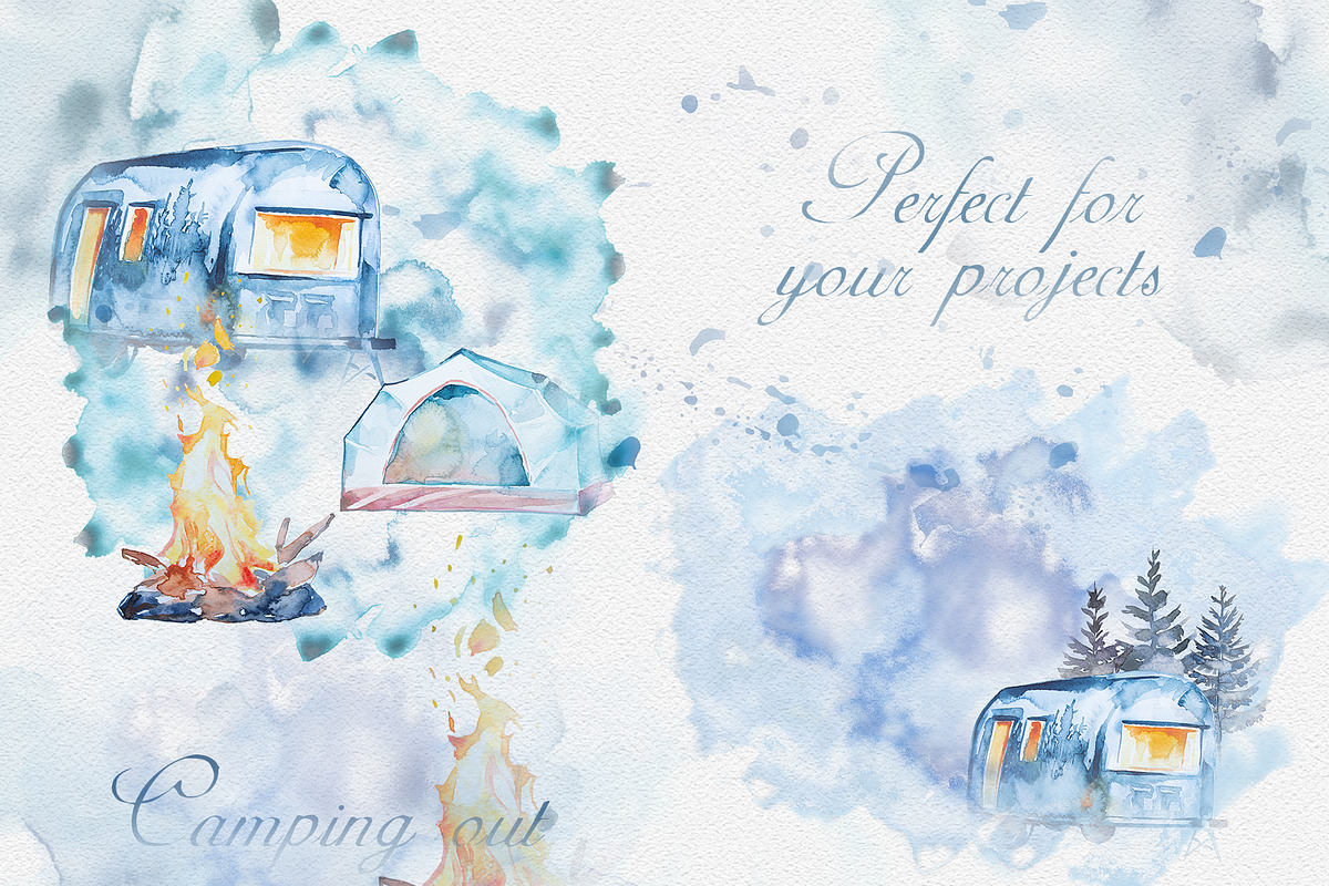 Watercolor Camping Out Clipart Set, a Transportation Illustration by ArtCreationsDesign (Photo 4 of 5)