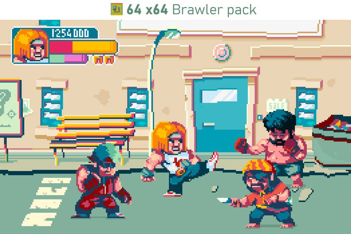 64x64 BRAWLER Gamepack, an Illustration by Fassous game assets (Photo 1 of 6)