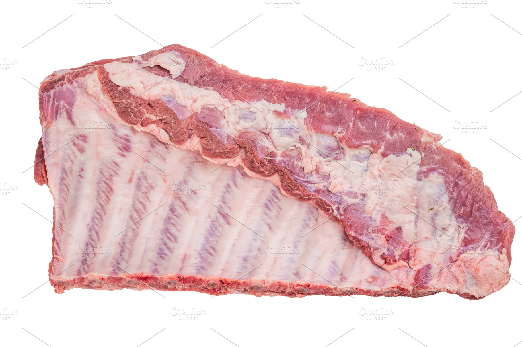 Fresh uncooked pork spareribs slab isolated on white background, a Food & Drink Photo by composter-box@mail.ru