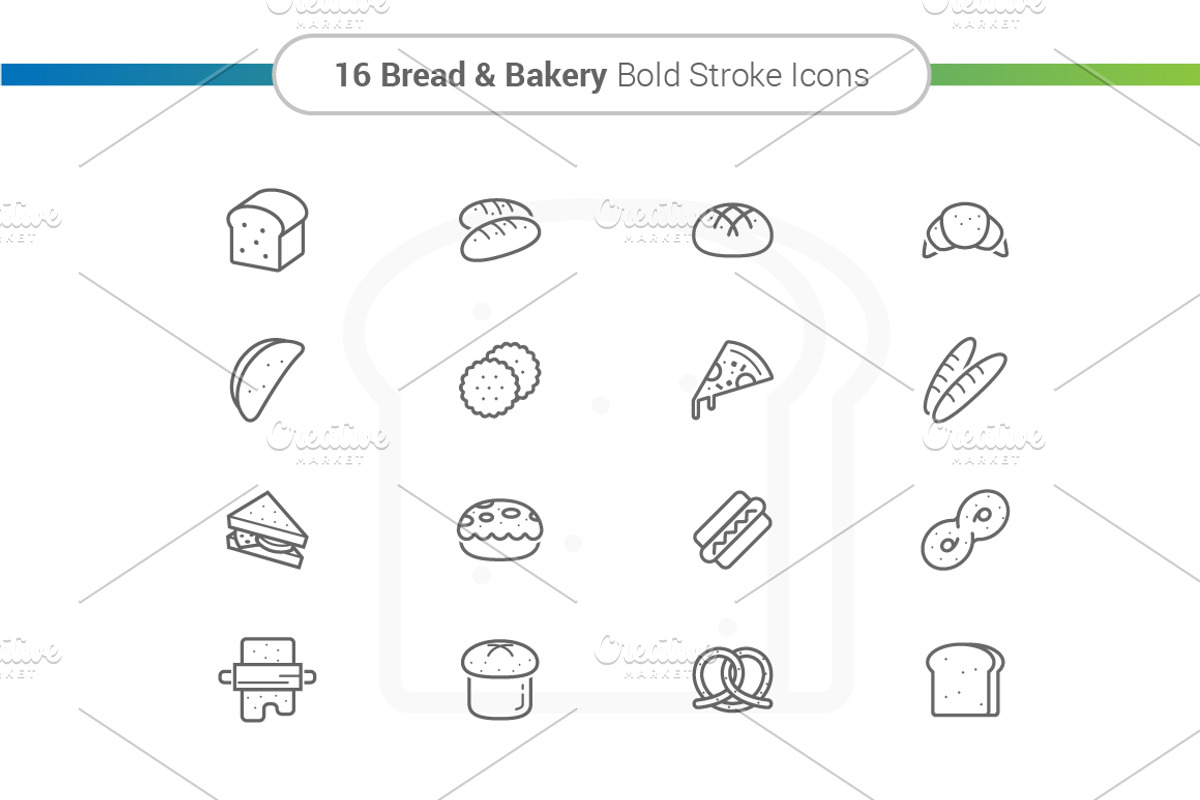 16 Bread Bakery Outline Stroke Icons, an Icon by WORAKAMON Design Studio
