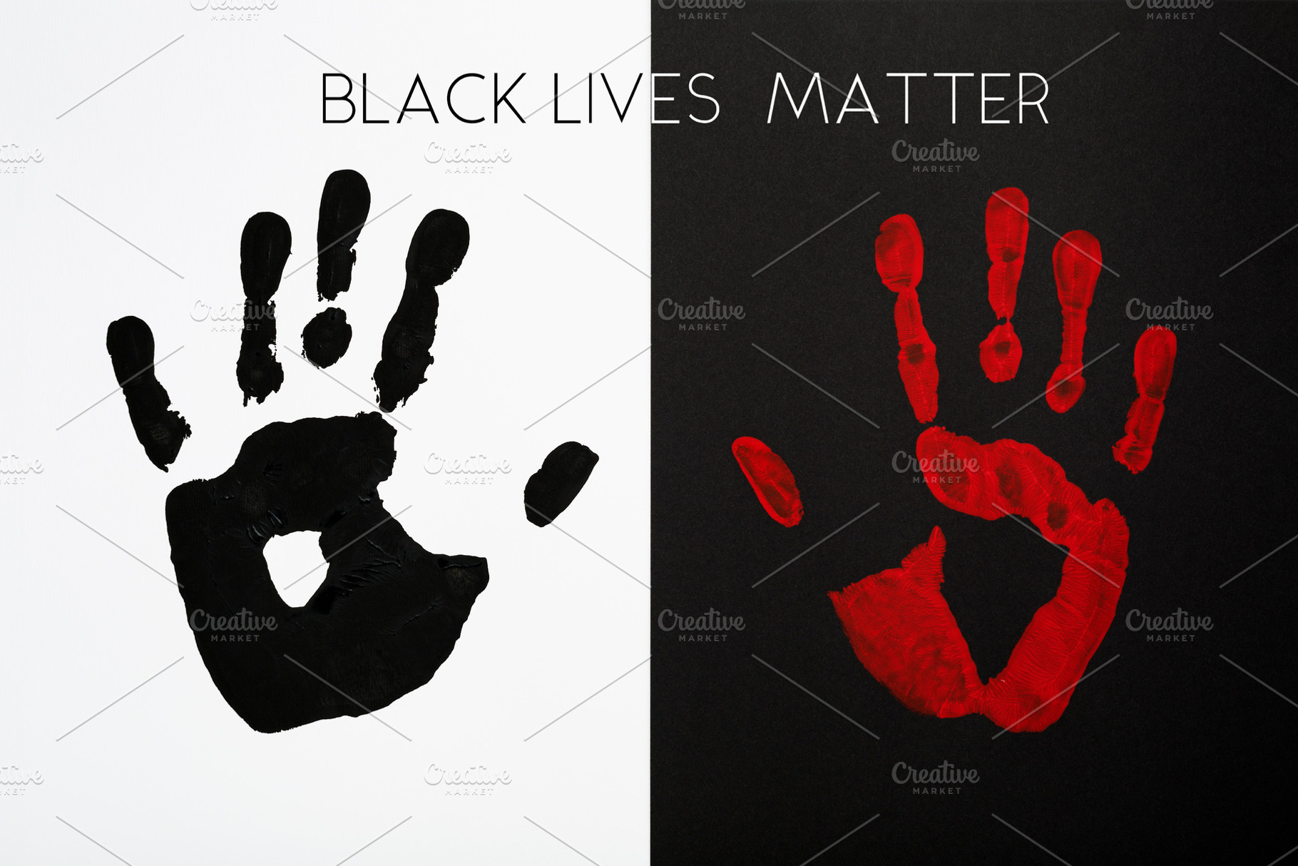 Red palm print on black background featuring black, black lives matter, and, an Abstract Photo by Julia Manga