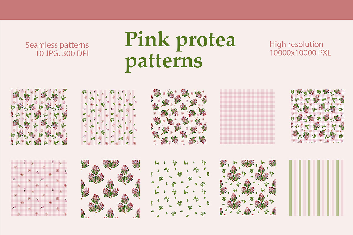 Pattern set Pink protea patterns, a Pattern Graphic by L- design studio (Photo 4 of 6)