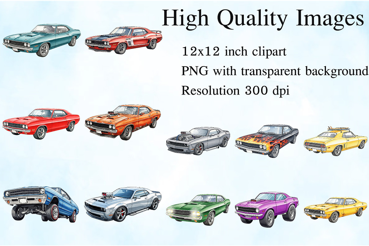 Retro Muscle Car Art Pack, an Illustration by Craft Nest (Photo 2 of 6)