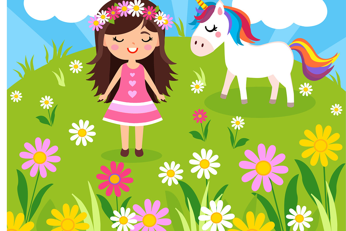 Unicorn and Girl in a Sun Filled Flo, a Person Illustration by Sharon Schwalbe (Photo 3 of 3)