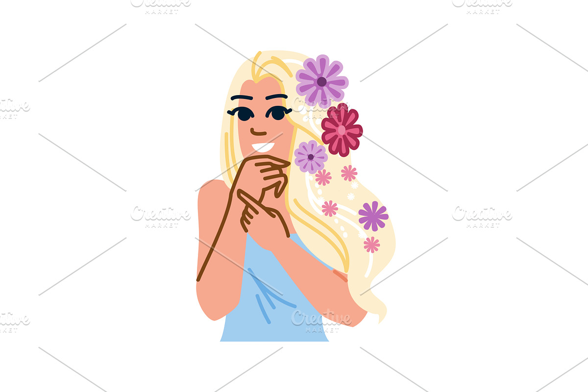 Blond woman with flowers in hair, an Object Illustration by pikepicture