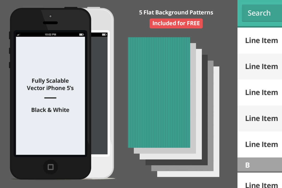 Flat iOS UI Kit with 2 flat iPhones, an UI Kit Template by ODDS & ENDS (Photo 4 of 4)