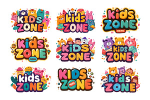 Kids zone logo cartoon vector set, an Object Illustration by Onyx