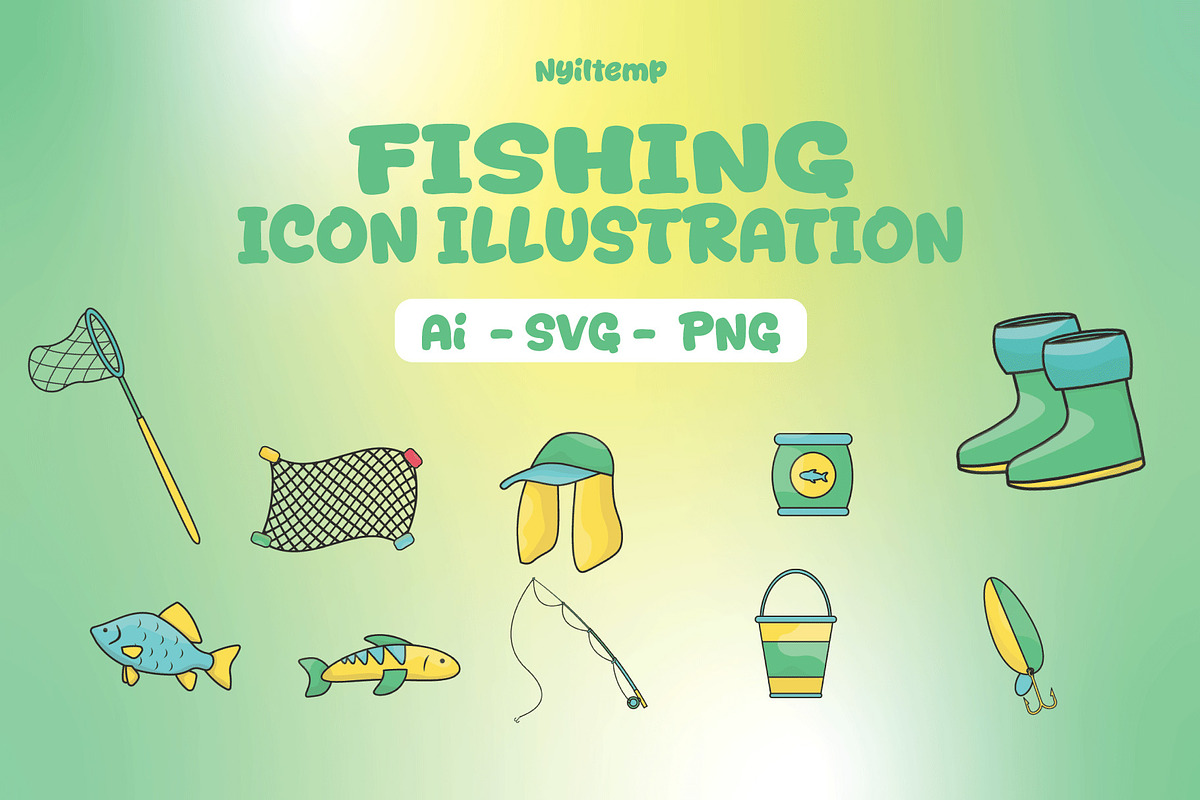 Fishing Icon Illustration, a Solid Icon by nyilstudio