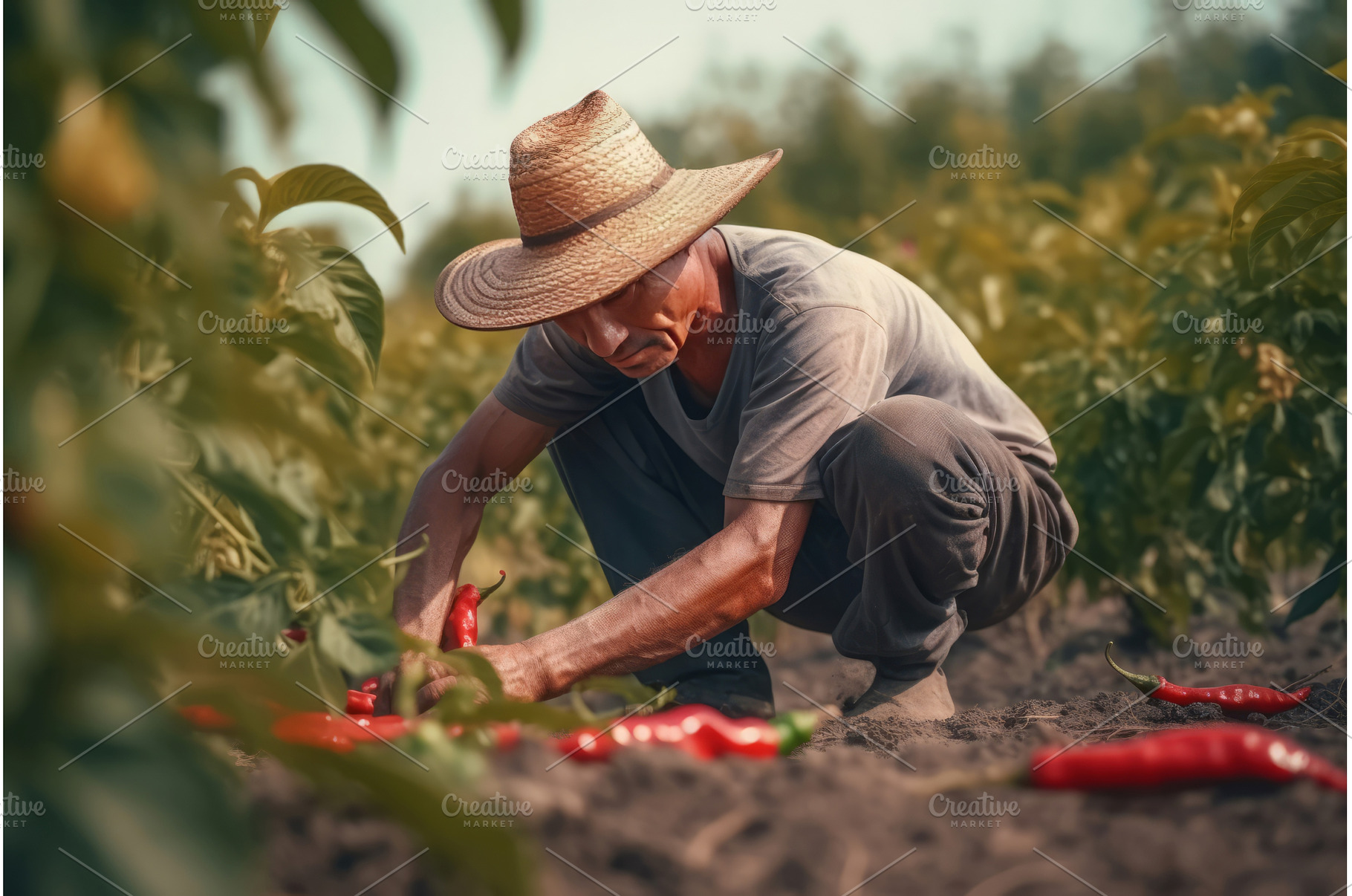 Farmer harvesting red peppers, an Animal Photo by Ylivdesign