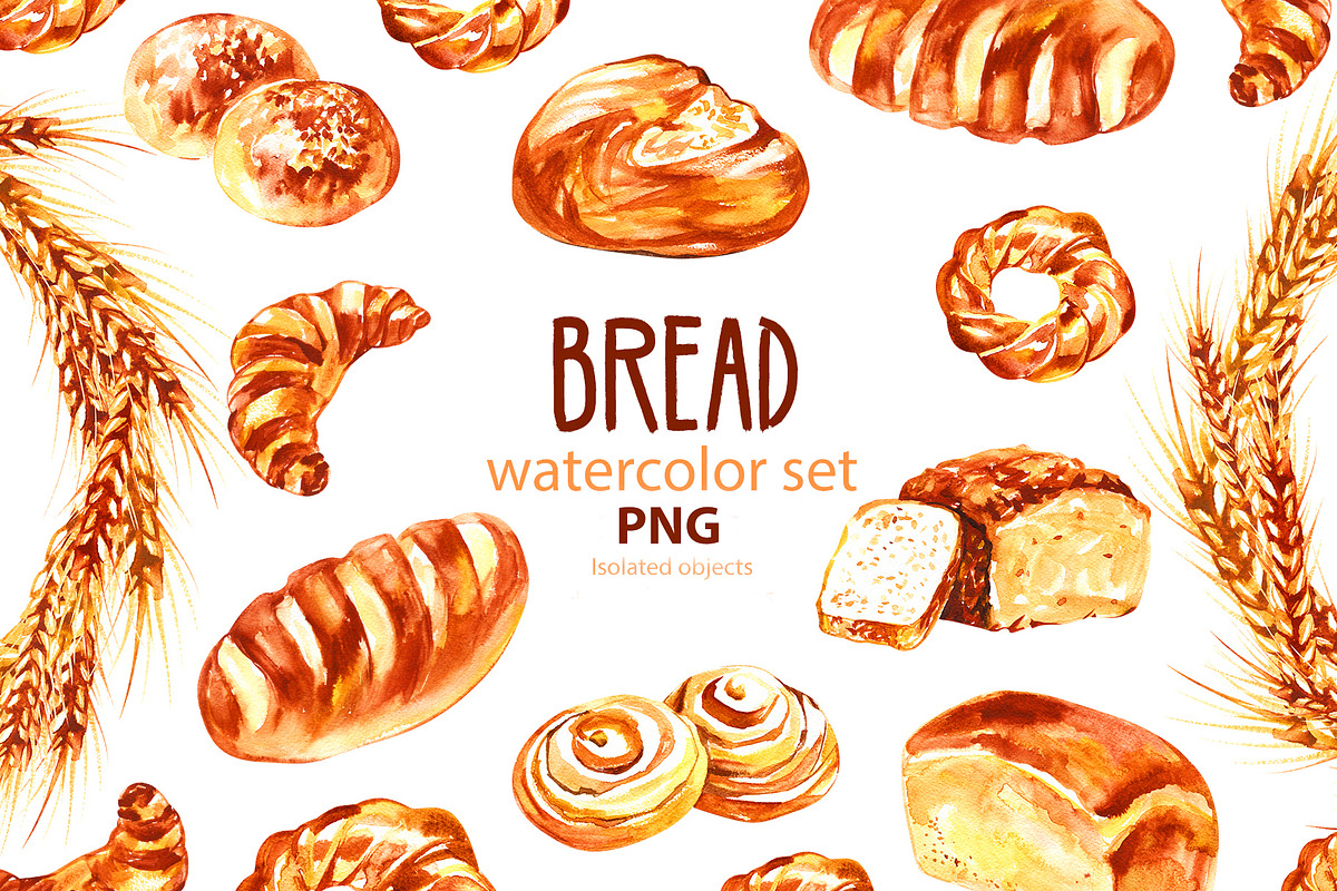 Watercolor Bread clipart, a Food Illustration by NataliMiasStore (Photo 1 of 5)