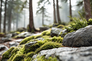 Moss-covered rocks on a forest floor, a Nature Photo by MistyDay