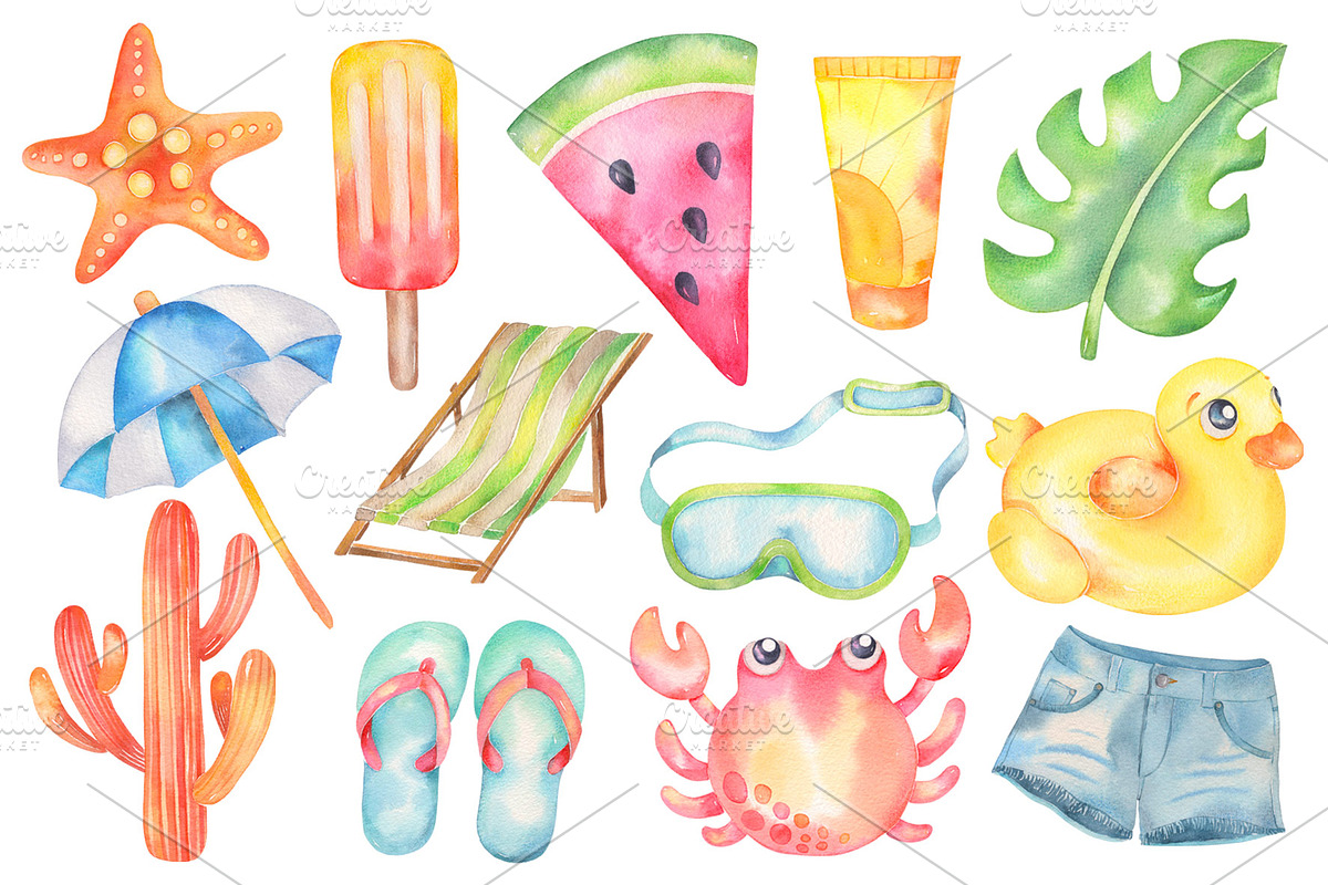 Watercolor Summer vibes, clipart, an Illustration by Vivitta (Photo 2 of 3)