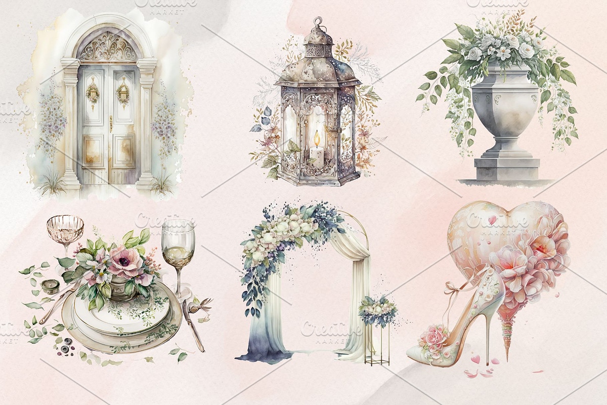 37Watercolor Wedding Clipart PNG Set, an Illustration by Jalina Clipart Studio (Photo 2 of 7)