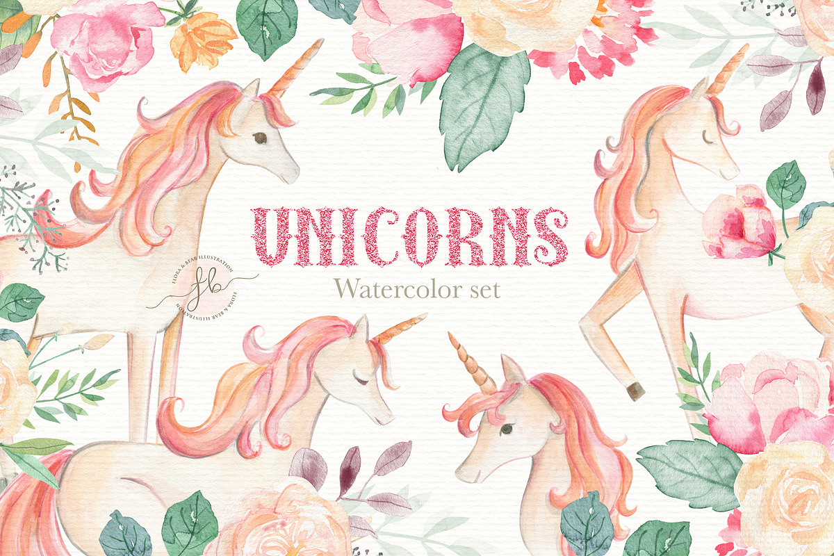 Unicorn Watercolor Set, an Illustration by Flora+Bear (Photo 1 of 7)