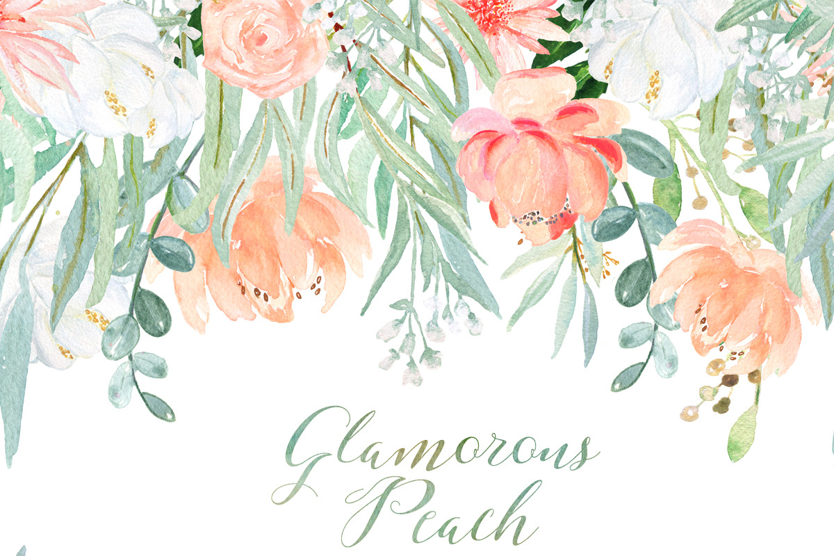 50% OFF Peach peonies Watercolor, an Illustration by LABFcreations (Photo 3 of 12)