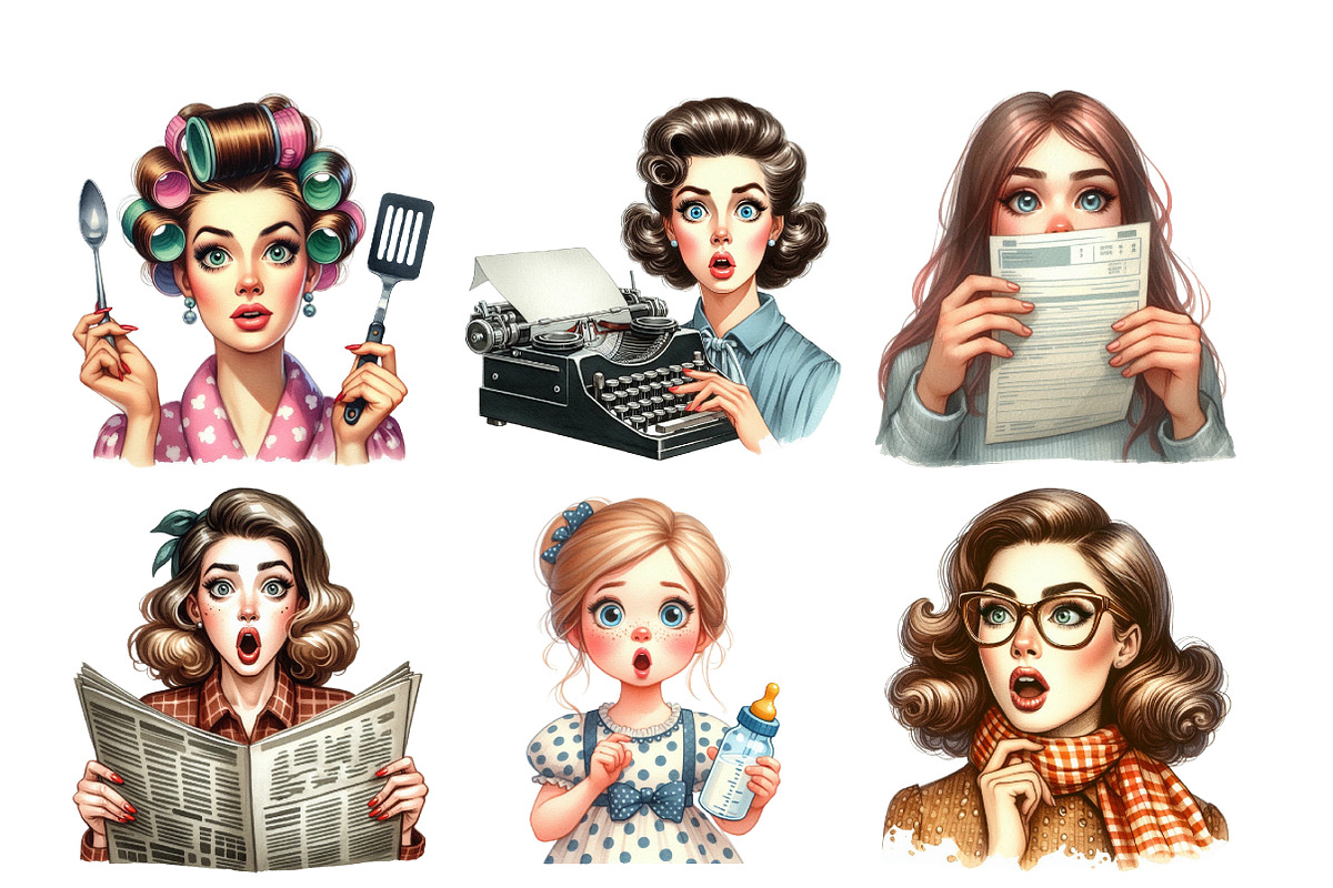 1950s Women Looking Surprised, an Illustration by Daily.Designs (Photo 3 of 4)