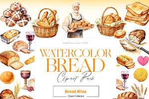 Watercolor Bread Clipart, Bread Loaf