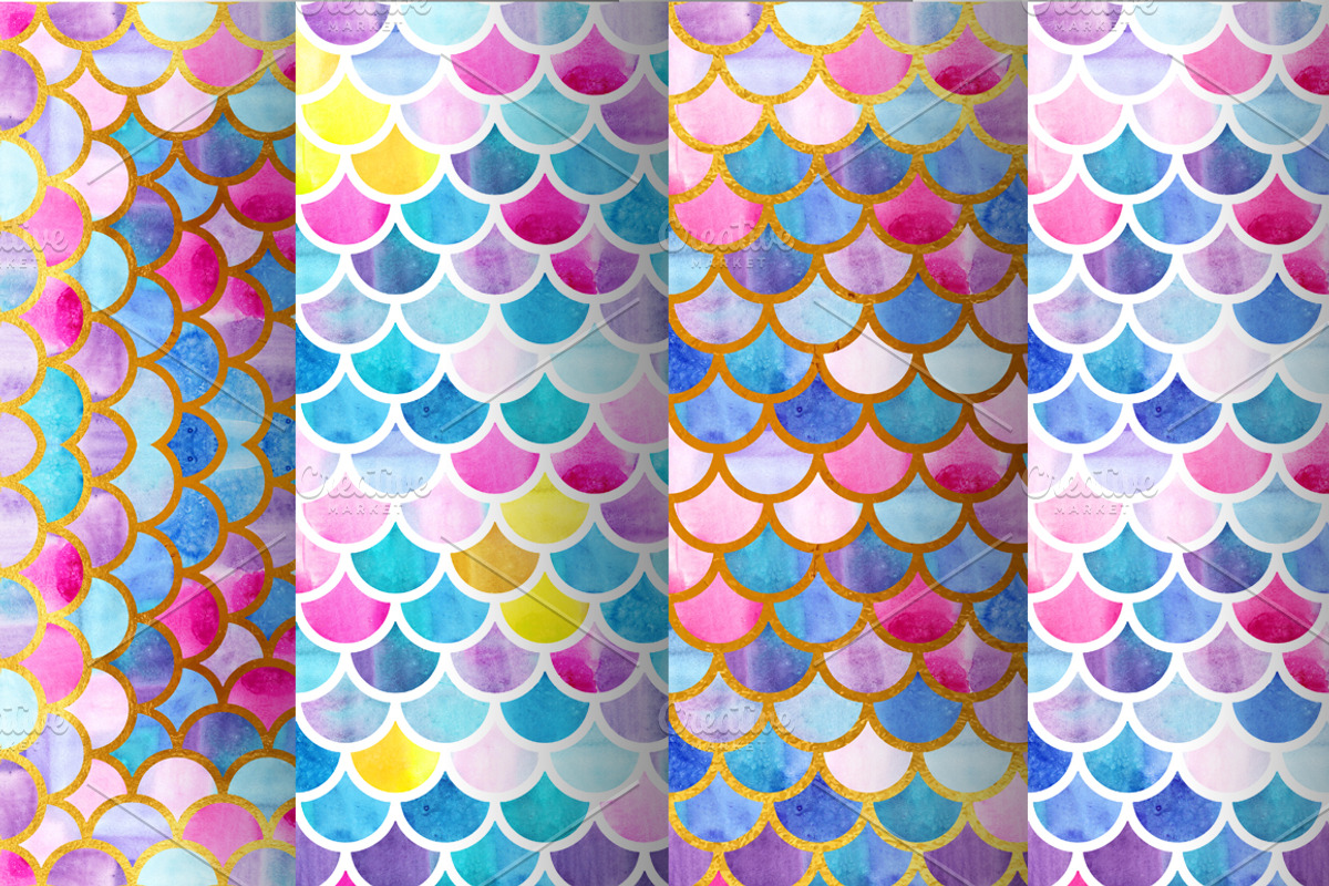 Watercolor mermaid scales patterns, a Pattern Graphic by Vavavka (Photo 2 of 8)