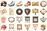 Vintage Baseball Game Day Clipart, an Illustration by DreamCafeArt (Thumbnail 2 of 7)