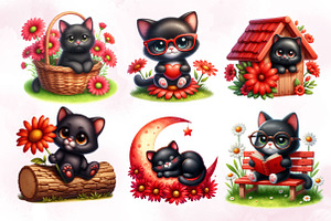 Cute Black Cat Sublimation Clipart