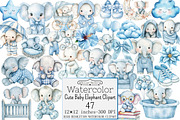 Watercolor Cute Baby Elephant Clipar, a Seasonal Illustration by Design Market (Thumbnail 1 of 5)