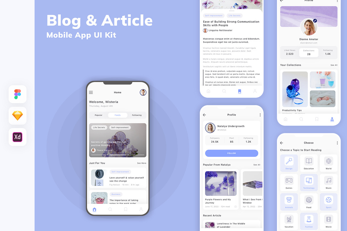 Blog & Article Mobile App UI Kit, an UI Kit Template by uicube