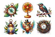 Watercolor Steampunk Autumn Clipart, an Illustration by Daily.Designs (Thumbnail 2 of 5)