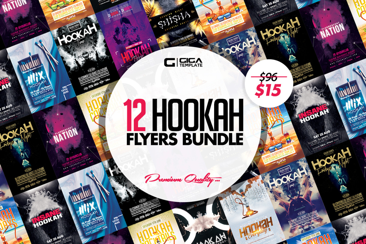 12 Hookah Flyers | Premium Bundle, a Flyer Template by GIGA-TEMPLATE (Photo 1 of 13)