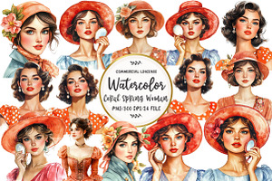 Coral Spring Vintage Woman Clipart, an Illustration by OK Design