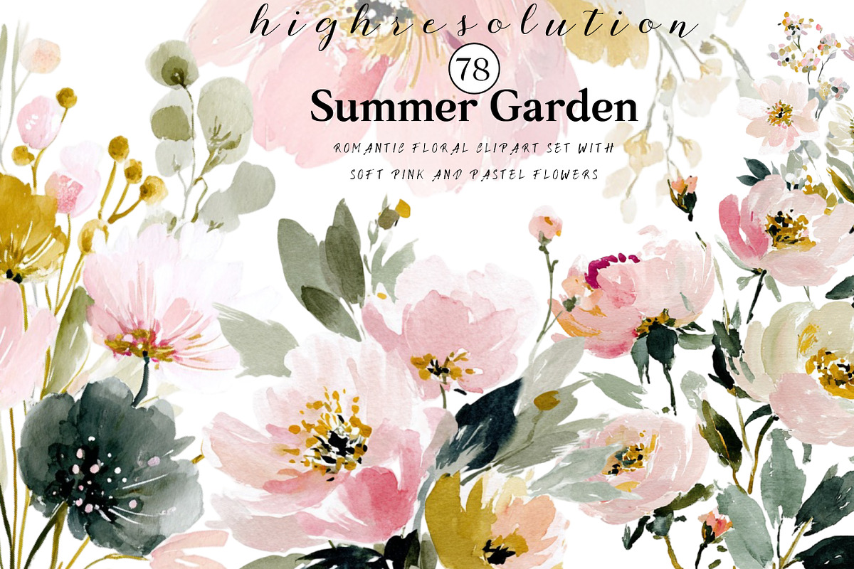 summer garden watercolor clipart, an Illustration by DreamCafeArt (Photo 1 of 8)
