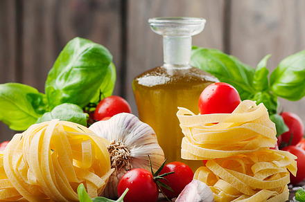 Tomato, basil, oil and pasta, a Food & Drink Photo by oxana.denezhkina