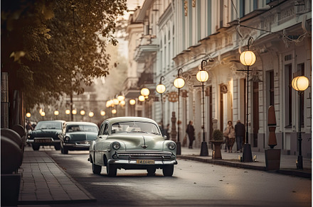 lofi street with vintage cars and, an Architecture Photo by Sergey Kotenev