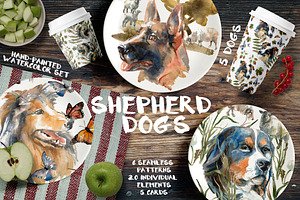 Shepherd Dogs Watercolor Set