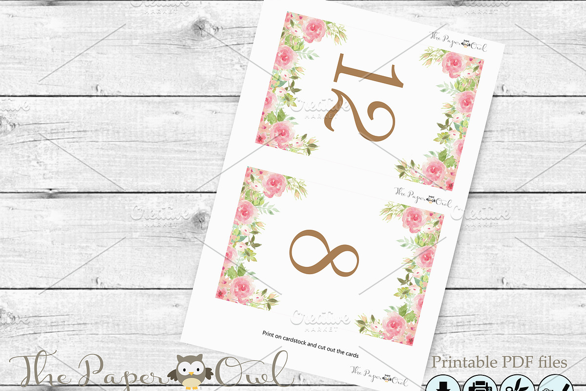 Watercolor Flowers table number card, a Templates & Theme by ThePaperOwl (Photo 3 of 3)